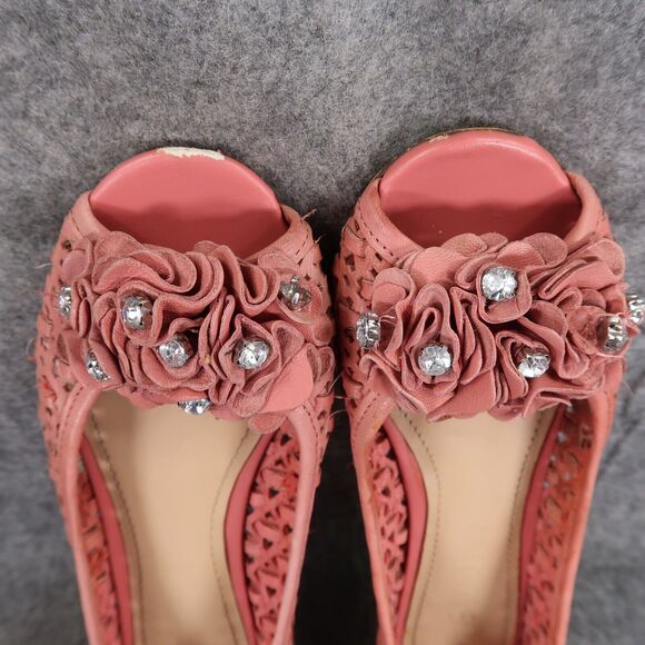 Report Shoes Womens 7 Flats Slip On Woven Peep Toe Ruffle Embellished Fashion - Picture 9 of 16